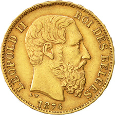 Coin, Belgium, Leopold II, 20 Francs, 20 Frank, 1874, EF(40-45), Gold, KM:37