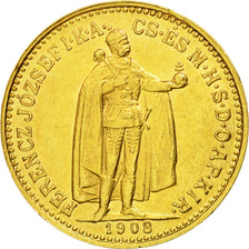 Moneda, Hungría, Franz Joseph I, 10 Korona, 1908, Kormoczbanya, FDC, Oro,KM 485