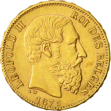 Coin, Belgium, Leopold II, 20 Francs, 20 Frank, 1875, AU(50-53), Gold, KM:37