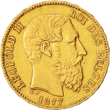 Moneta, Belgio, Leopold II, 20 Francs, 20 Frank, 1877, BB+, Oro, KM:37