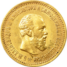 Münze, Russland, Alexander III, 5 Roubles, 1890, St. Petersburg, SS+, Gold,KM 42