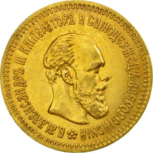 Moneta, Russia, Alexander III, 5 Roubles, 1888, St. Petersburg, BB+, Oro, KM:42