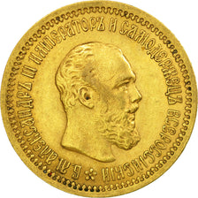 Monnaie, Russie, Alexander III, 5 Roubles, 1889, St. Petersburg, TTB+, Or, KM:42