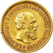 Coin, Russia, Alexander III, 5 Roubles, 1890, St. Petersburg, AU(50-53), Gold