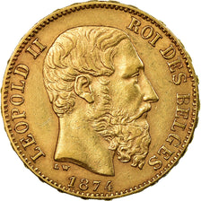 Moneta, Belgia, Leopold II, 20 Francs, 20 Frank, 1874, AU(50-53), Złoto, KM:37