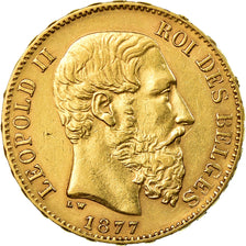 Moneta, Belgio, Leopold II, 20 Francs, 20 Frank, 1877, BB+, Oro, KM:37