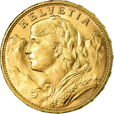 Moneta, Szwajcaria, 20 Francs, 1915, Berne, AU(55-58), Złoto, KM:35.1