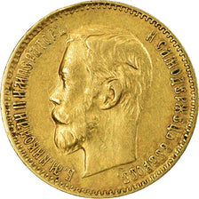 Munten, Rusland, Nicholas II, 5 Roubles, 1900, St. Petersburg, ZF, Goud, KM:62