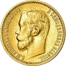 Munten, Rusland, Nicholas II, 5 Roubles, 1900, St. Petersburg, ZF+, Goud, KM:62