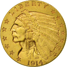 Estados Unidos, Indian Head, $2.50, Quarter Eagle, 1914, Denver, EBC, KM 128