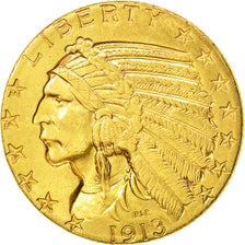 États-Unis, Indian Head, $5, Half Eagle, 1913, Philadelphia, TTB+, KM 129