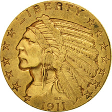 Coin, United States, Indian Head, $5, Half Eagle, 1911, U.S. Mint, Philadelphia