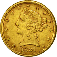 Munten, Verenigde Staten, Coronet Head, $5, Half Eagle, 1881, U.S. Mint