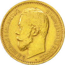 Munten, Rusland, Nicholas II, 5 Roubles, 1897, St. Petersburg, ZF, Goud, KM:62