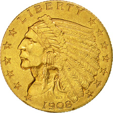 Munten, Verenigde Staten, Indian Head, $2.50, Quarter Eagle, 1908, U.S. Mint