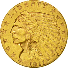 Coin, United States, Indian Head, $2.50, Quarter Eagle, 1911, U.S. Mint