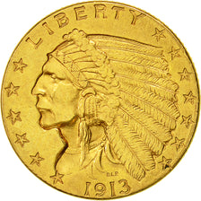 Moneta, Stati Uniti, Indian Head, $2.50, Quarter Eagle, 1913, U.S. Mint