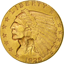 Coin, United States, Indian Head, $2.50, Quarter Eagle, 1925, U.S. Mint, Denver