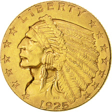 Coin, United States, Indian Head, $2.50, Quarter Eagle, 1925, Denver, KM 128