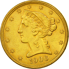 Monnaie, États-Unis, Coronet Head, $5, Half Eagle, 1906, U.S. Mint, Denver