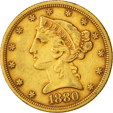 Moneta, Stati Uniti, Coronet Head, $5, Half Eagle, 1880, U.S. Mint