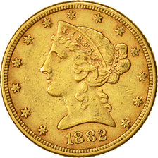 Monnaie, États-Unis, Coronet Head, $5, Half Eagle, 1882, U.S. Mint