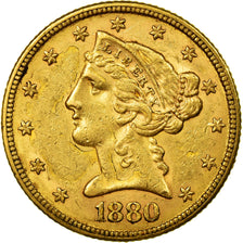 Munten, Verenigde Staten, Coronet Head, $5, Half Eagle, 1880, Philadelphia