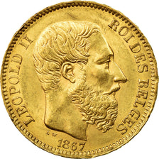 Moneda, Bélgica, Leopold II, 20 Francs, 20 Frank, 1867, EBC, Oro, KM:32