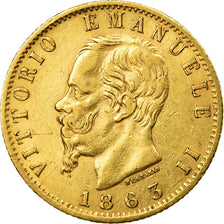 Moeda, Itália, Vittorio Emanuele II, 20 Lire, 1863, Torino, EF(40-45), Dourado