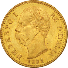 Italie, Umberto I, 20 Lire, 1891, Rome, Or, KM:21