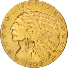 United States, Indian Head, $5, Half Eagle, 1909, U.S. Mint, Denver, EF(40-45)