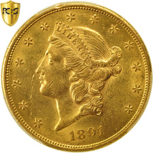 États-Unis, Liberty Head, $20, Double Eagle, 1891, San Francisco, PCGS AU58