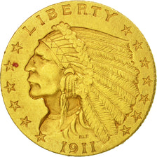 États-Unis, Indian Head, $2.50, Quarter Eagle, 1911, Or, KM:128