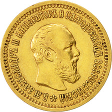 Munten, Rusland, Alexander III, 5 Roubles, 1889, St. Petersburg, ZF, Goud, KM:42