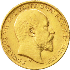 Coin, Great Britain, Edward VII, 1/2 Sovereign, 1908, AU(50-53), Gold, KM:804