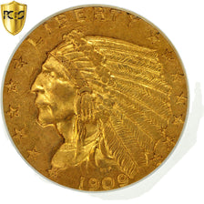 Coin, United States, Indian Head, $2.50, Quarter Eagle, 1909, PCGS AU55