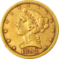 Münze, Vereinigte Staaten, Coronet Head, $5, Half Eagle, 1892, U.S. Mint