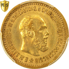 Moneta, Russia, Alexander III, 5 Roubles, 1889, St. Petersburg, PCGS, MS62, Oro