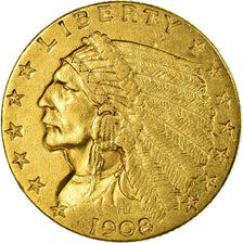 Monnaie, États-Unis, Indian Head, $2.50, Quarter Eagle, 1908, U.S. Mint