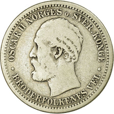 Moneda, Noruega, Oscar II, Krone, 1875, BC+, Plata, KM:351