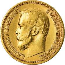 Munten, Rusland, Nicholas II, 5 Roubles, 1900, St. Petersburg, ZF, Goud, KM:62