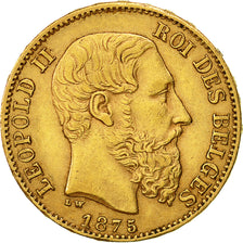 Munten, België, Leopold II, 20 Francs, 20 Frank, 1875, PR, Goud, KM:37