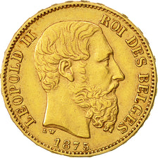 Münze, Belgien, Leopold II, 20 Francs, 20 Frank, 1875, VZ, Gold, KM:37