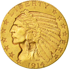 Coin, United States, Indian Head, $5, Half Eagle, 1914, Denver, AU(50-55)