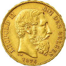 Moneta, Belgio, Leopold II, 20 Francs, 20 Frank, 1876, BB+, Oro, KM:37