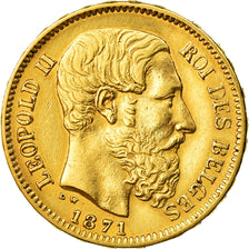 Münze, Belgien, Leopold II, 20 Francs, 20 Frank, 1871, SS+, Gold, KM:37