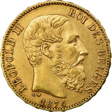 Coin, Belgium, Leopold II, 20 Francs, 20 Frank, 1874, AU(50-53), Gold, KM:37