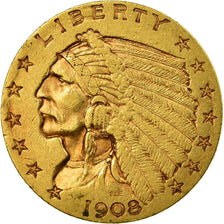 Moneta, USA, Indian Head, $2.50, Quarter Eagle, 1908, U.S. Mint, Philadelphia