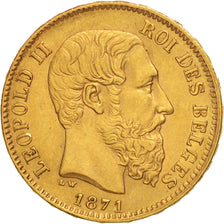 Belgien, Leopold II, 20 Francs, 20 Frank, 1871, Gold, KM:37