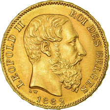 Moeda, Bélgica, Leopold II, 20 Francs, 20 Frank, 1882, MS(60-62), Dourado